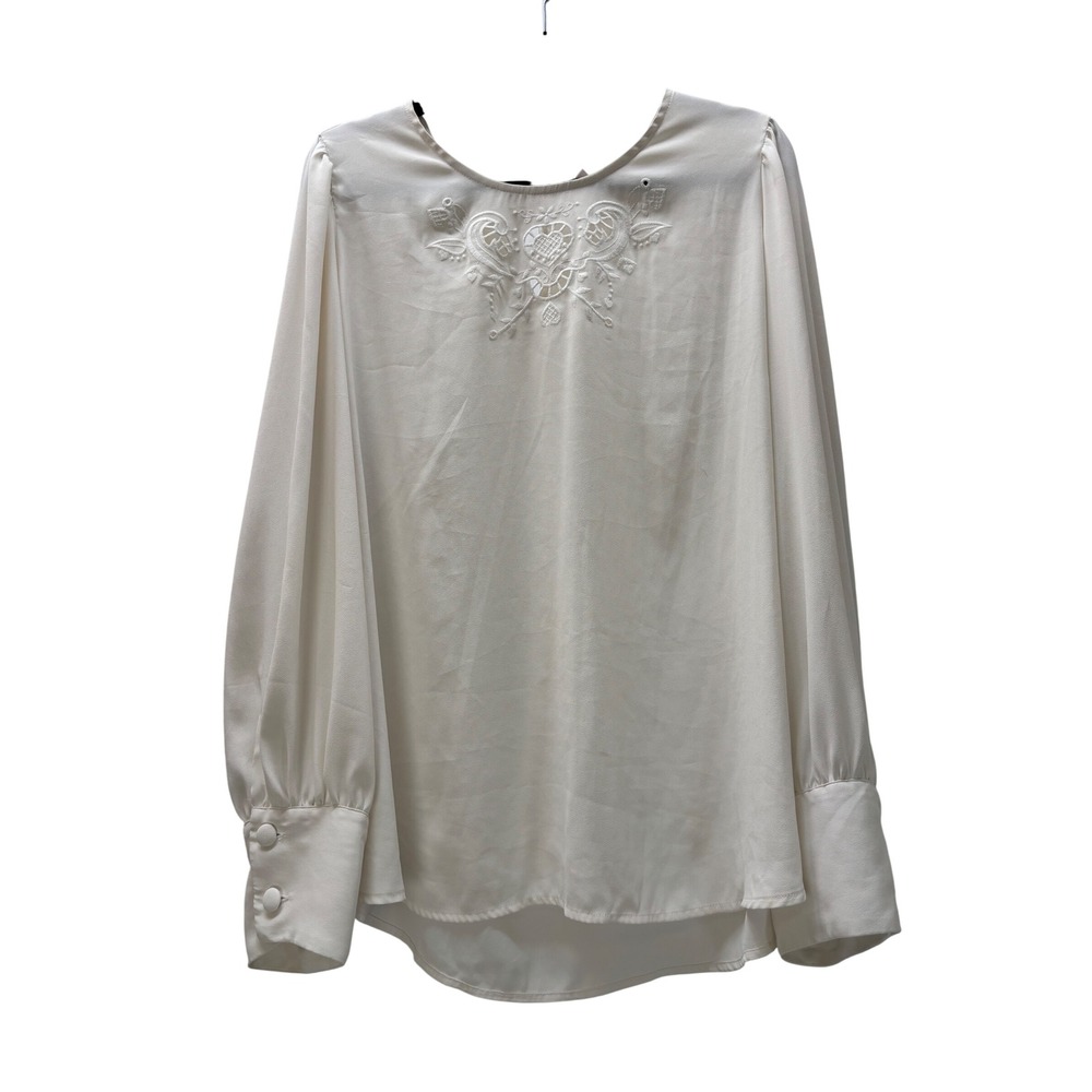 LC Lauren Conrad Womens XXL Ivory Embroidered Long Sleeve Bishop Sleeve Blouse